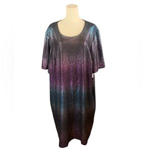 NWT Lane Bryant Black, Pink, & Teal‎ Shimmer Dress (Size 26/28P)